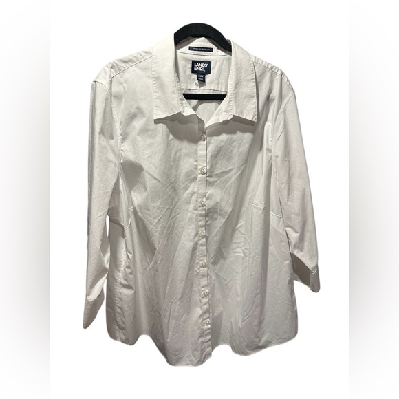 Lands End Shirt No Iron Supima Button Up Blue/White Stripe Long Sleeve Women 24W - Picture 2 of 5